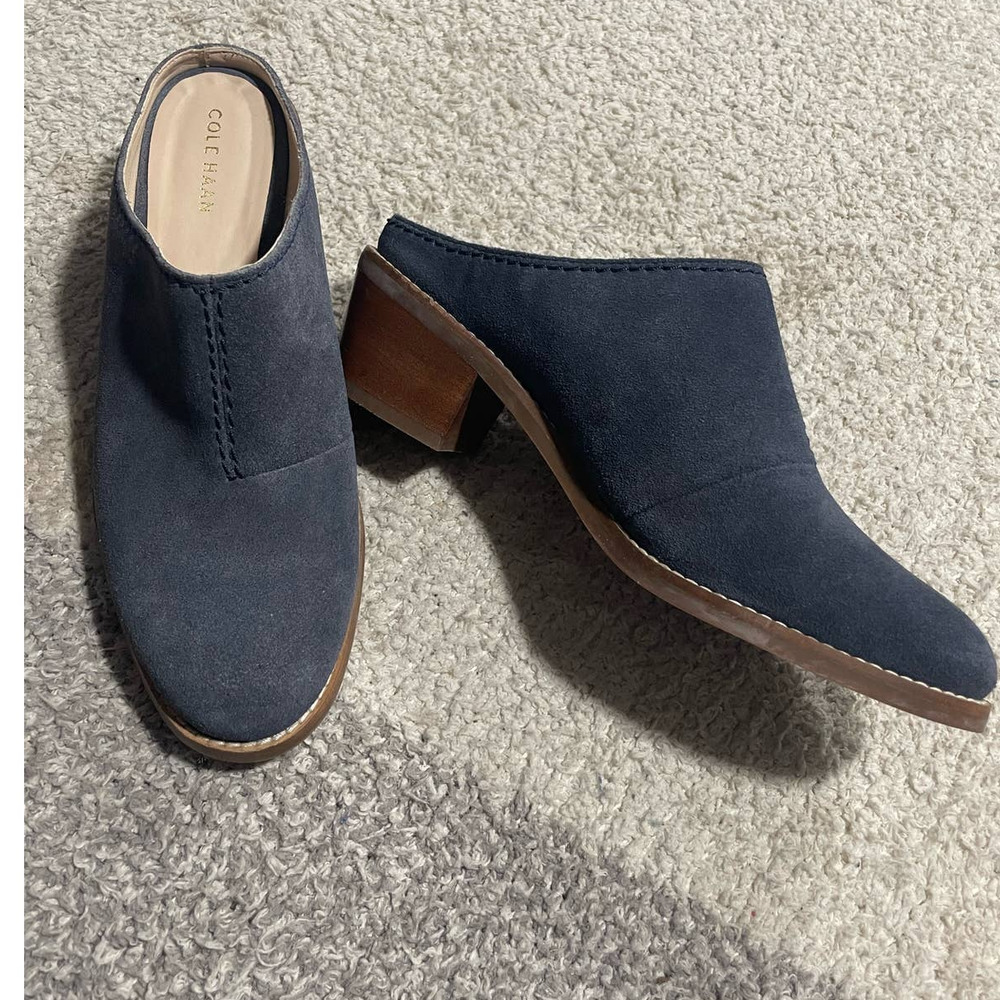 Cole Haan Women's Size 7 1/2B Andi Suede Slides Mule Shoes Blue